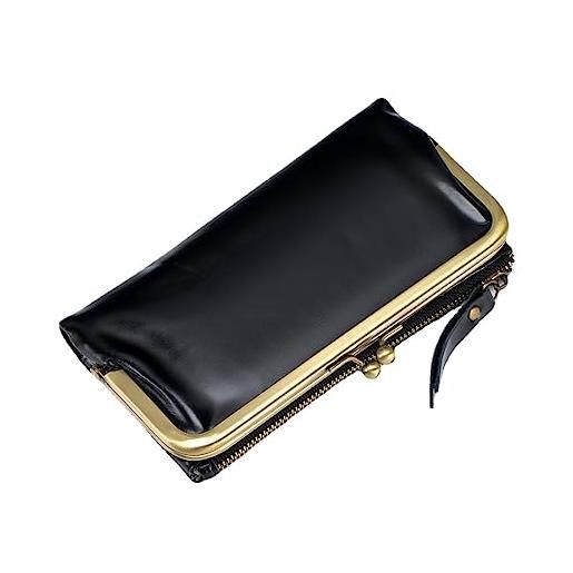 M.lemo925 grande borsa in vera pelle per le donne porta carte di credito bacio-blocco portafoglio porta telefono pochette, nero