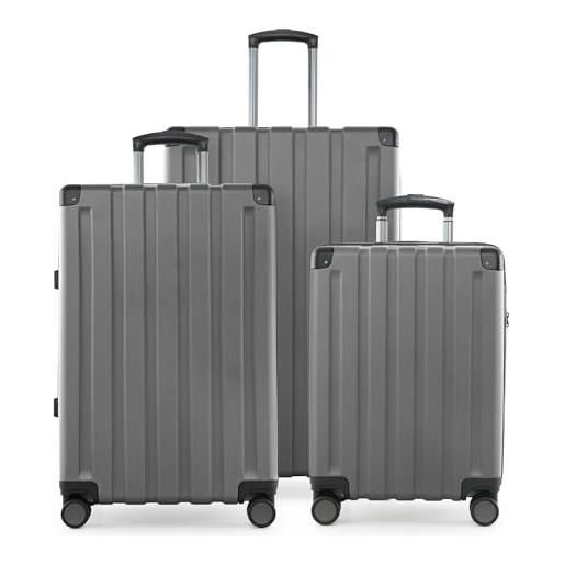Hauptstadtkoffer q-damm - set di 3 valigie - valigia bagaglio a mano 54 cm, valigia media 68 cm + valigia da viaggio grande 78 cm, guscio rigido abs, tsa, argento