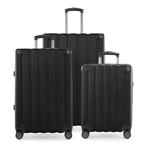 Hauptstadtkoffer q-damm - set di 3 valigie - valigia bagaglio a mano 54 cm, valigia media 68 cm + valigia da viaggio grande 78 cm, guscio rigido abs, tsa, nero