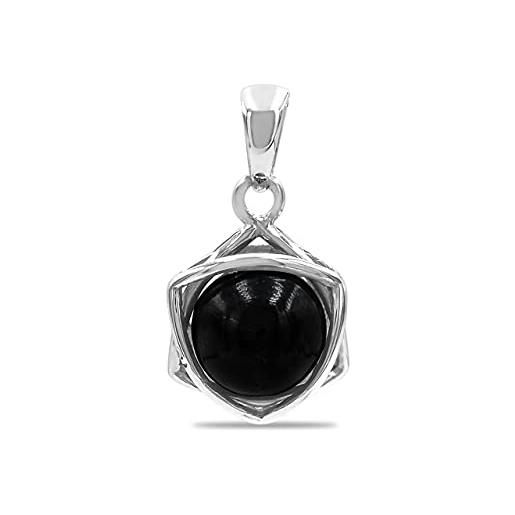 Starborn sfera di pietra preziosa a 6 punte in argento sterling a stella, gemma tormalina nera, tormalina nera, nero