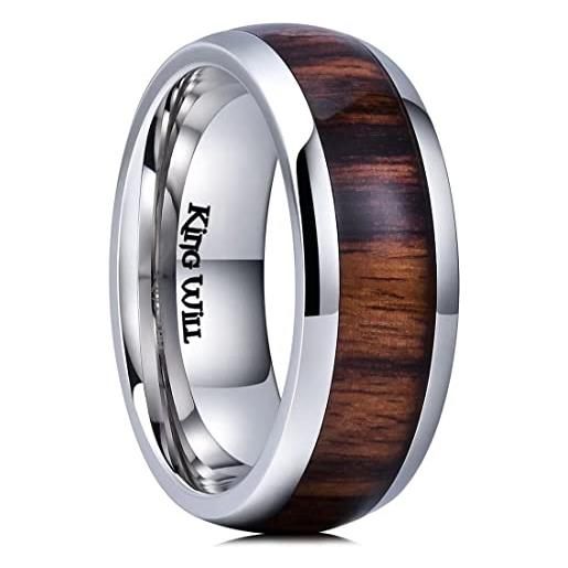 King Will nature - anello in titanio con inserto in legno, 8 mm, bordo piatto bombato, fede nuziale, vestibilità comoda, r 1/2(59.53mm), titanio, nessuna pietra preziosa