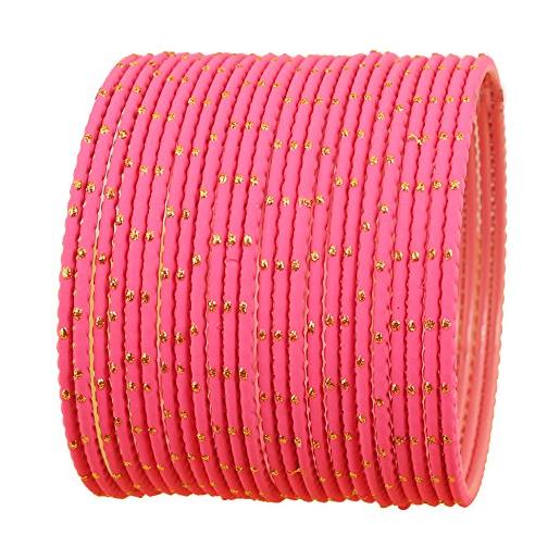Touchstone collezione di braccialetti colorati braccialetti di gioielli di design di colore rosa caldo con smalto dorato esclusivi di bollywood indiani. Set di 24 per le donne. 