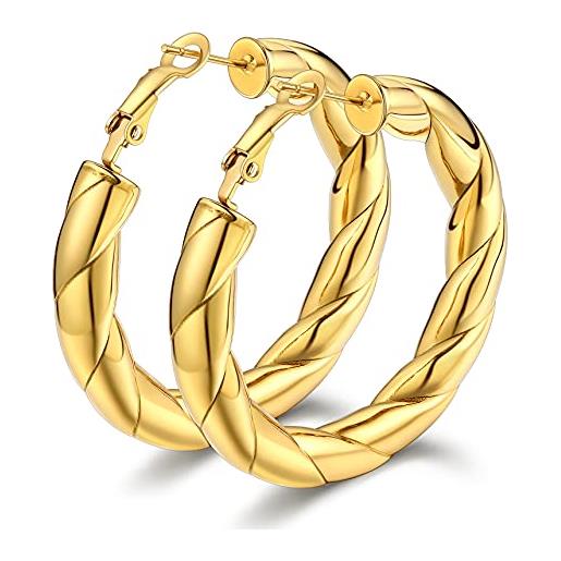 Bestyle orecchini cerchio grandi, orecchini donna cerchio intrecciato oro 60mm, orecchini cerchio donna confezione regalo