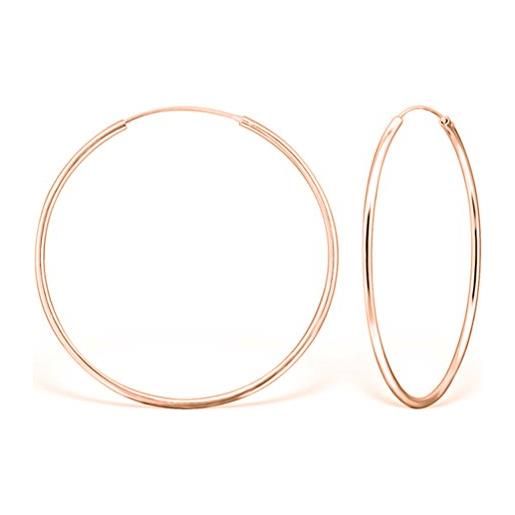 DTPsilver® orecchini donna argento 925 placcato in oro rosa - orecchini cerchio donna - creoli - orecchini cerchio grandi- spessore 2 mm - diametro 80 mm