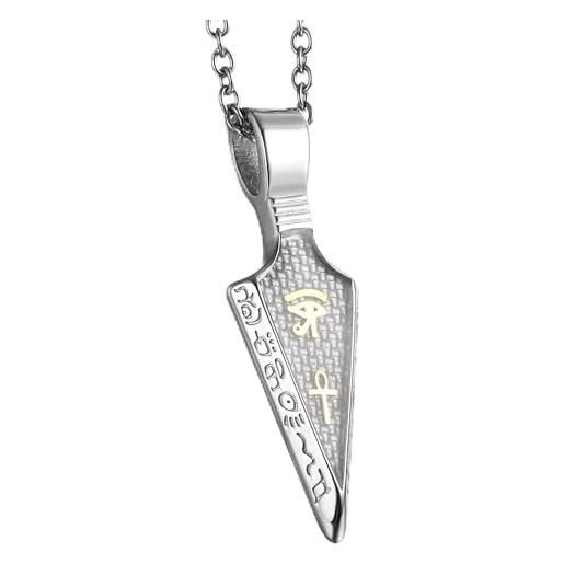 GTHIC collane con ciondolo a punta di freccia in acciaio inossidabile per uomini e donne regali di gioielli con occhio egiziano di ra ankh, collana in argento da 60 cm