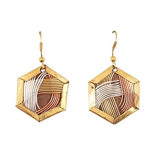 Touchstone new!Touchstone indian bollywood desire finely hand finished concentric basket weave wire pretty look designer jewelry hexagon shape earrings in gold silver and copper tones for women