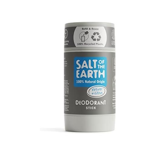Salt Of the Earth deodorante naturale ricaricabile, vetiver e agrumi, 100% naturale, senza alluminio, protezione vegana e di lunga durata, adatto per donne, uomini e bambini. Formula migliorata, 84 g