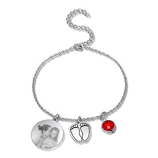 ALBERTBAND braccialetto donna braccialetto personalizzato con pietre del parto con nomi e foto ciondolo gioielli per la festa della mamma per madre famiglia (#testo e foto)