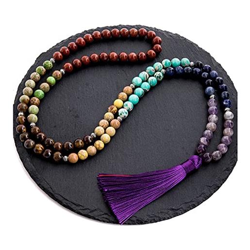 EVSER 8mm pietra naturale 7 chakra collana meditazione yoga pace spirito gioielli 108 japamala perline rosario nappa ciondolo