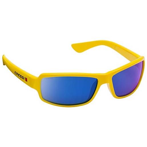 Cressi ninja sunglasses, occhiali ultra. Flex sportivi da sole polarizzati con protezione uv 100 unisex adulto, giallo-lente specchiata blu, taglia unica