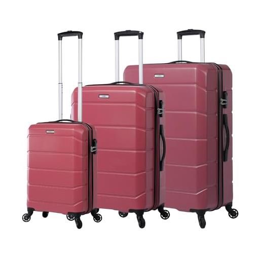 Totto - set di valigie rigide - rayatta - deco rose - colore rosa - tre misure di valigie - separatore interno - sistema kissing slider - fodera in poliestere, rosa, travel