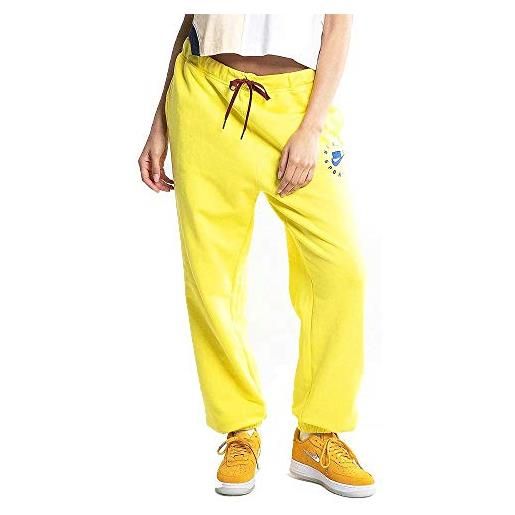 Nike w nsw flc ft bf, pantaloni sportivi donna, opti yellow/opti yellow/indigo, xs