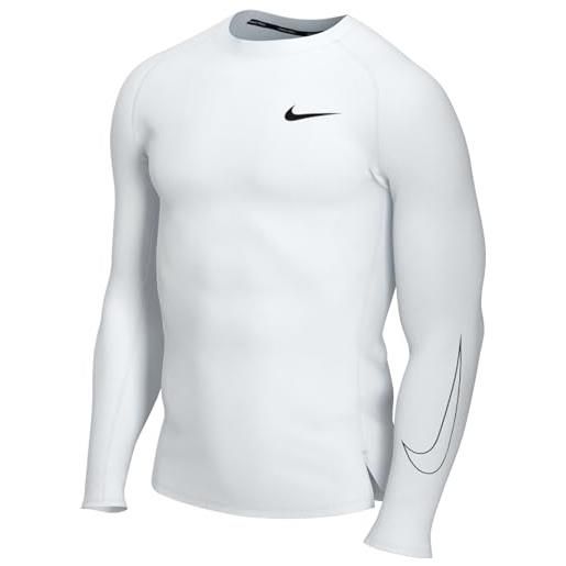 Nike m np df tight top ls, maglia lunga uomo, white/black/black, 3xl