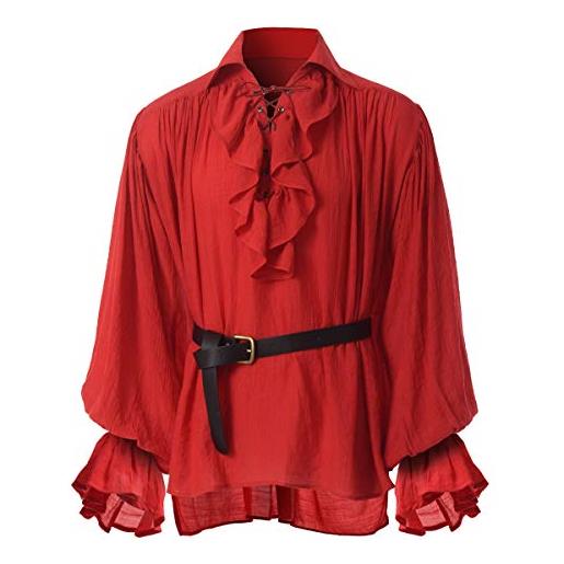 GRACEART uomo medievale nordico camicie con cintura (x-large) (medium, rosso)
