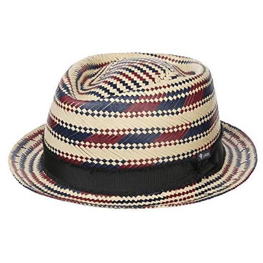 LIPODO cappello di paglia berdasco pork pie donna/uomo - made in italy da sole cappelli spiaggia con nastro grosgrain primavera/estate - s (54-55 cm) natura