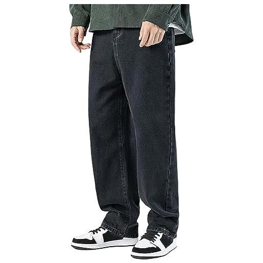 Generico jeans da uomo semplici in tinta unita lavati giapponesi, pantaloni dritti larghi jeans uomo estivi (black, xl)