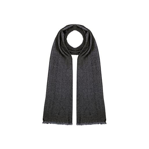 Generic sciarpa di seta di lana a spina di pesce grigia e nera da uomo morbida di lusso, grigio e nero. , 14' x 80'