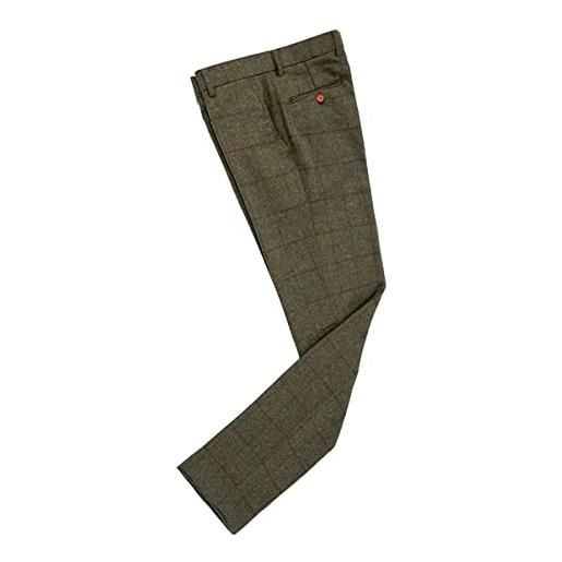 AeoTeokey pantaloni da uomo in tweed scozzese, spessi, vintage, in lana, per sposi, verde militare, w40 / l32