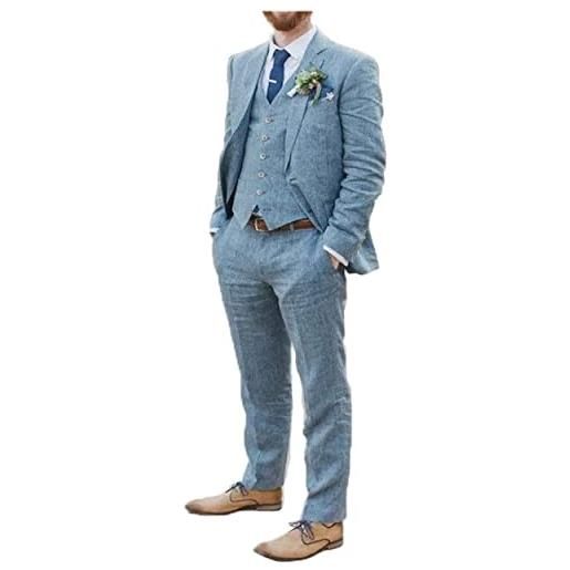 AeoTeokey abito da uomo in lino 3 pezzi soft beach wedding smoking blazer set groomsmen, beige, 50