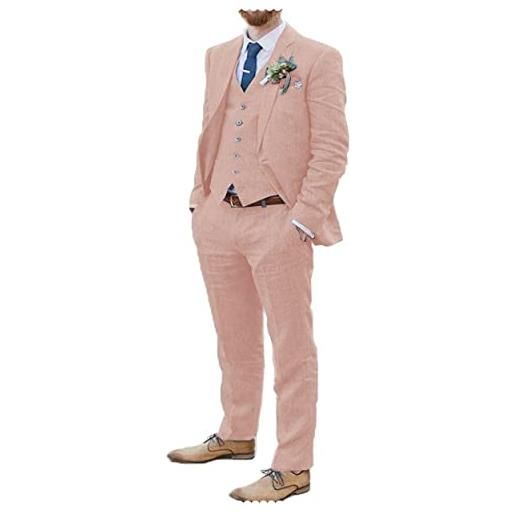 AeoTeokey abito da uomo in lino 3 pezzi soft beach wedding smoking blazer set groomsmen, blu, 56