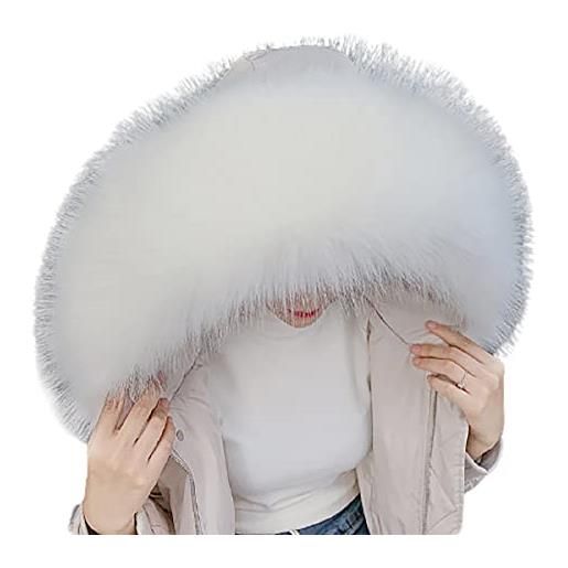 LKXHarleya premium bordo con cappuccio in pelliccia sintetica di procione staccabile, sciarpa con collo a scialle con cappuccio, scaldacollo del cappotto invernale, 18, 60cm