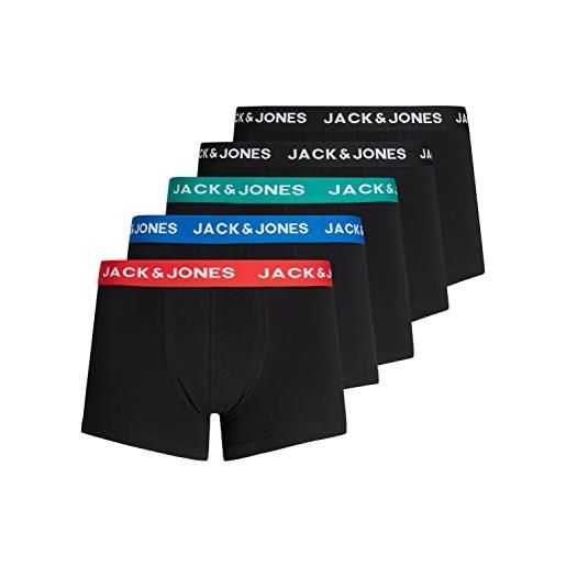 JACK & JONES set 5 pezzi di slip uomo, boxershorts elasticizzate, biancheria intima comoda in jersey, base per il guardaroba, per amazon, colore: nero-3, taglia: s