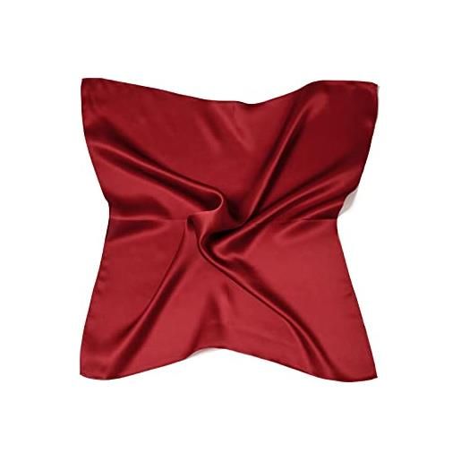 MayTree foulard in seta colorata da donna, fazzoletto da nicket 100% seta gelso, quadrato, tinta unita, 53 x 53, rosso ciliegia, ciliegio, rosso. 