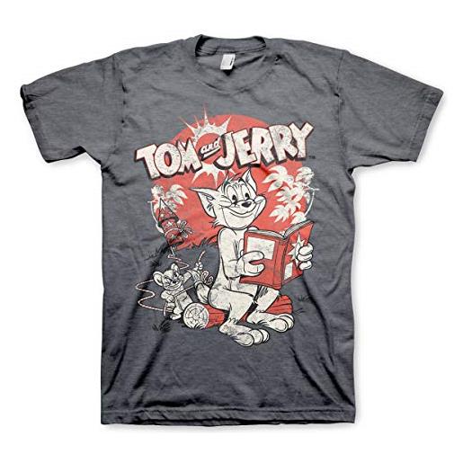 Tom & Jerry licenza ufficiale vintage comic uomo maglietta (dark-heather), large