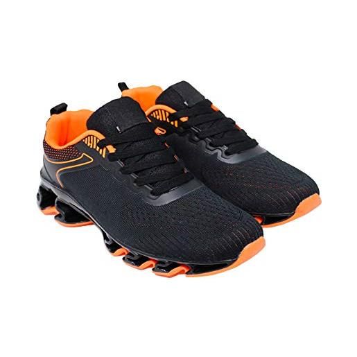 Evoga sneakers scarpe uomo running sport big flex traspiranti ultra leggere (nero arancio, 42)