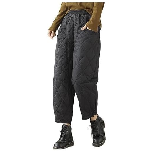 TiLLOw pantaloni caldi invernali pantaloni piumini da donna pantaloni casual vita elastica, imbottito trapuntato, caldo antivento, pantaloni trapuntati imbottiti (color: black, size: xl)