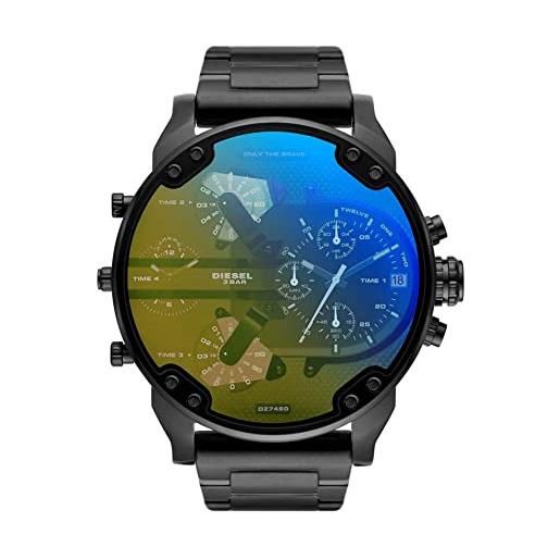 Diesel orologio mr. Daddy 2.0 da uomo, movimento cronografo, cassa in acciaio inossidabile nero da 57 mm con bracciale in acciaio inossidabile, dz7460