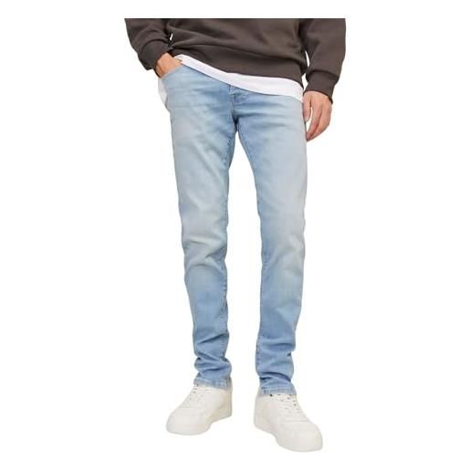 JACK & JONES jeans slim fit vita bassa, lavaggio chiaro e patta con bottoni. Turchese jeans chiaro 34w / 32l