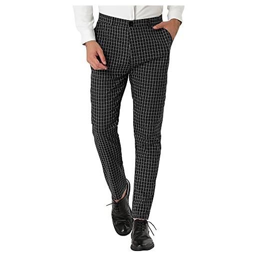 Lars Amadeus - pantaloni da uomo con stampa a quadri, slim fit, con parte frontale piatta nero e bianco w32