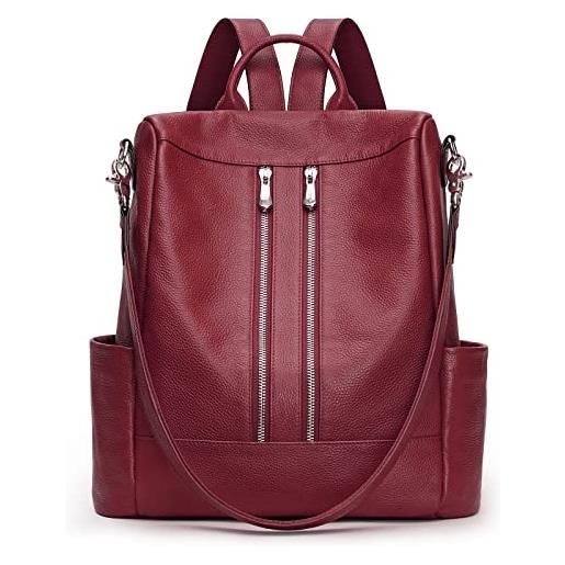 S-ZONE zaino da donna in vera pelle borsa a tracolla antifurto moda borsa a tracolla di medie dimensioni, vino rosso, 13.38(l) x 5.7(w) x 12.99(h), zaini da viaggio