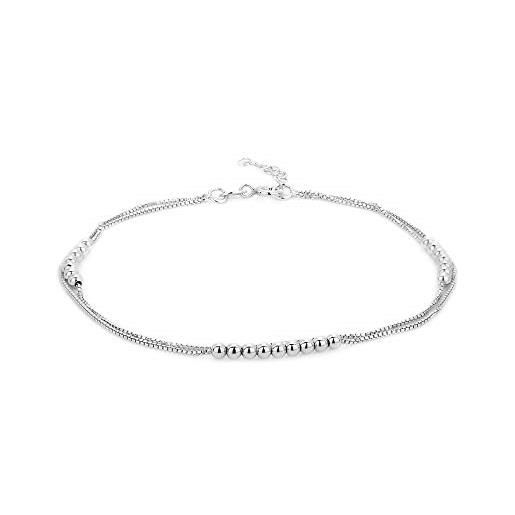 Vanbelle argent sterling - tampon plaqué rhodium 925 - bracelet de cheville en perles d'argent - ​​bracelet de cheville élégant fabriqué à la main pour femme - longueur de 22,9 + rallonge de 2,5