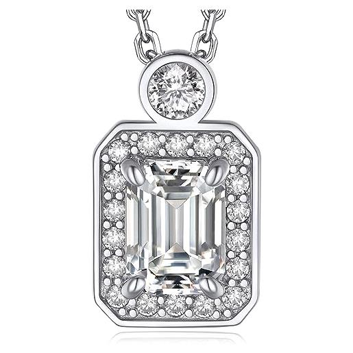 MomentWish collana da donna, con diamanti di moissanite, in argento 925, con ciondolo solitario vvs1 d, colore con confezione regalo, regalo per donne e fidanzate, argento sterling, moissanite