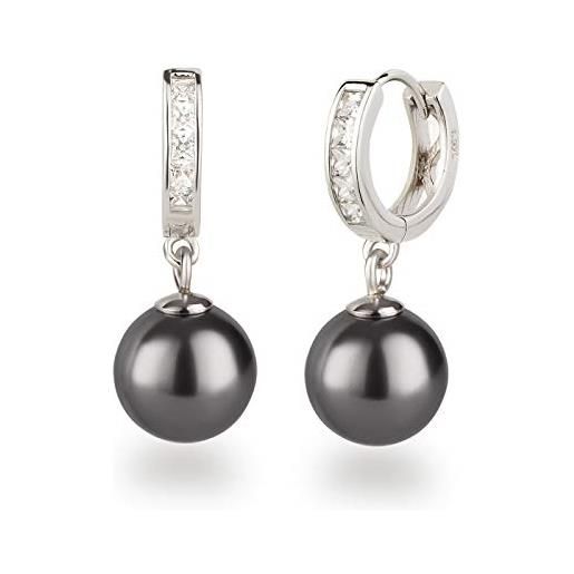 Schöner Schmuck-Design schöner-sd orecchini a cerchio in argento 925 rodiato con perla da 10 mm e argento, colore: scuro-grigio, cod. Fi-ocr27-ku10-dg