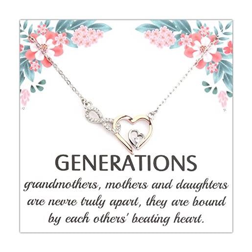MYSOMY collana di 3 generazioni per nonna, mamma, figlia, infinito, con cuore, acciaio inossidabile