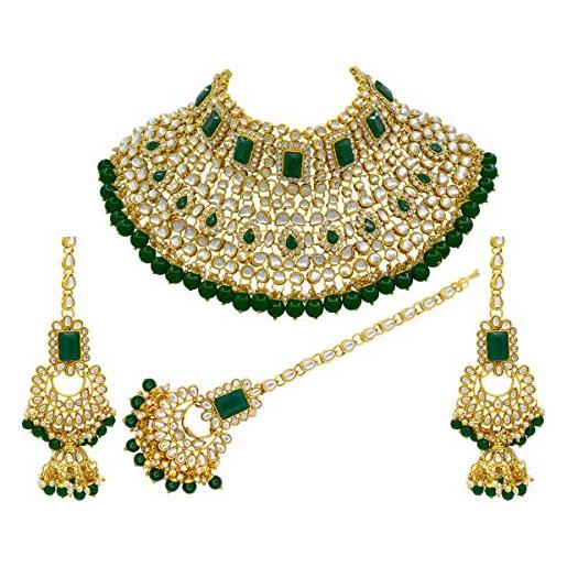 Generic indian collectible, collana da sposa kundan placcata in oro con orecchini per ragazze/donne, in acciaio legato di zinco, senza pietre preziose, acciaio legato di zinco, kundan, senza pietre preziose
