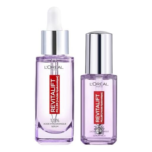 L'Oréal Paris - routine acido ialuronico siero viso & siero occhi revitalift filler - per tutti i tipi di pelle - 2 prodotti
