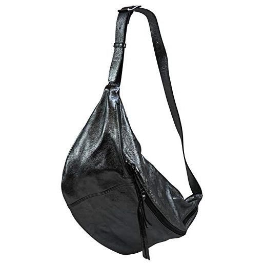 SH Leder daniela g768 - borsa da donna unisex in vera pelle, 49 x 28 cm, antracite metallizzato, gross