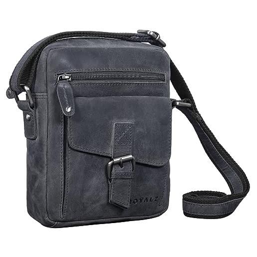 ROYALZ 'knoxville' piccola borsa in pelle vintage da uomo borsa a tracolla vintage mini messenger, colore: navy grigio