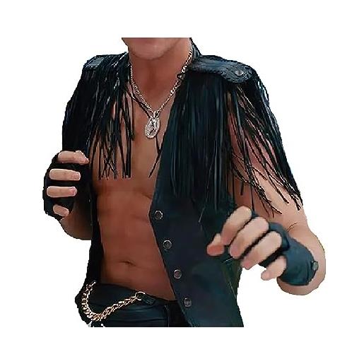 MAJESTIC MAKERS ryan ghoslin - gilet da uomo in pelle con frange, stile stravagante, stile punk occidentale, nero - vera pelle, l