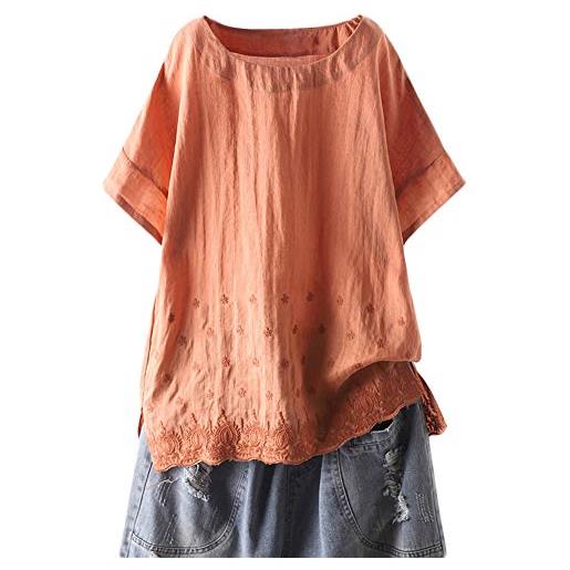 Mallimoda donna tunic top girocollo manica corta camicetta estate blusa t-shirt arancio xxl