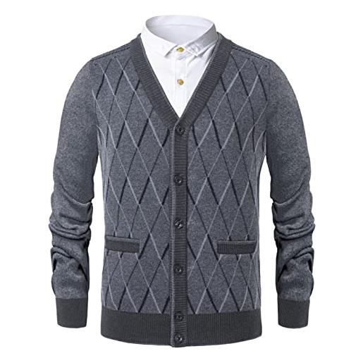 Oralidera gilet maglione da uomo inverno v-collo pullover cardigan casual pullover smanicato maglia maglione sweater con bottone e tasche, grigio, xl