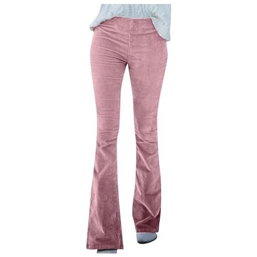 EFOFEI donna pantaloni di velluto a coste colore fisso slim micro pantaloni slim a vita alta sexy pantaloni rosa s