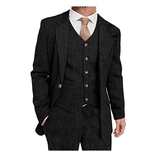 Tiavllya tweed abiti da uomo slim fit 3 pezzi abito da sposa a spina di pesce, lana anni '20, abito a tema abiti, verde militare, 54