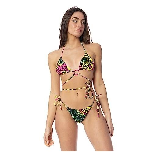 4giveness beachwear donna multicolor bikini con fantasie animalier s