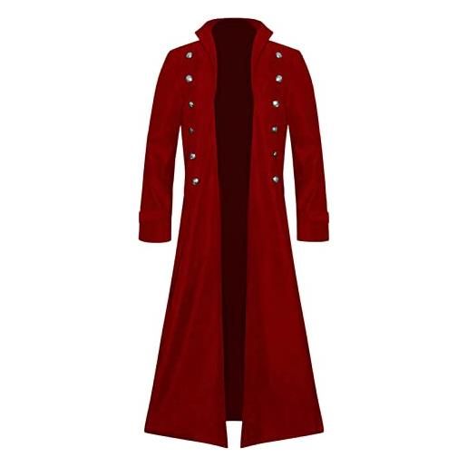 LOIJMK cappotto alla moda da uomo giacca vintage cappotto medio e lungo cappotto a maniche lunghe con bottoni softshell, colore: rosso, m