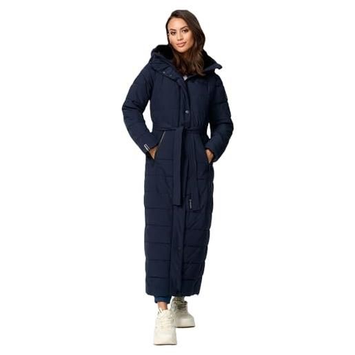 Navahoo cappotto invernale da donna, trapuntato, lungo, caldo, con cappuccio b974, blu navy, l